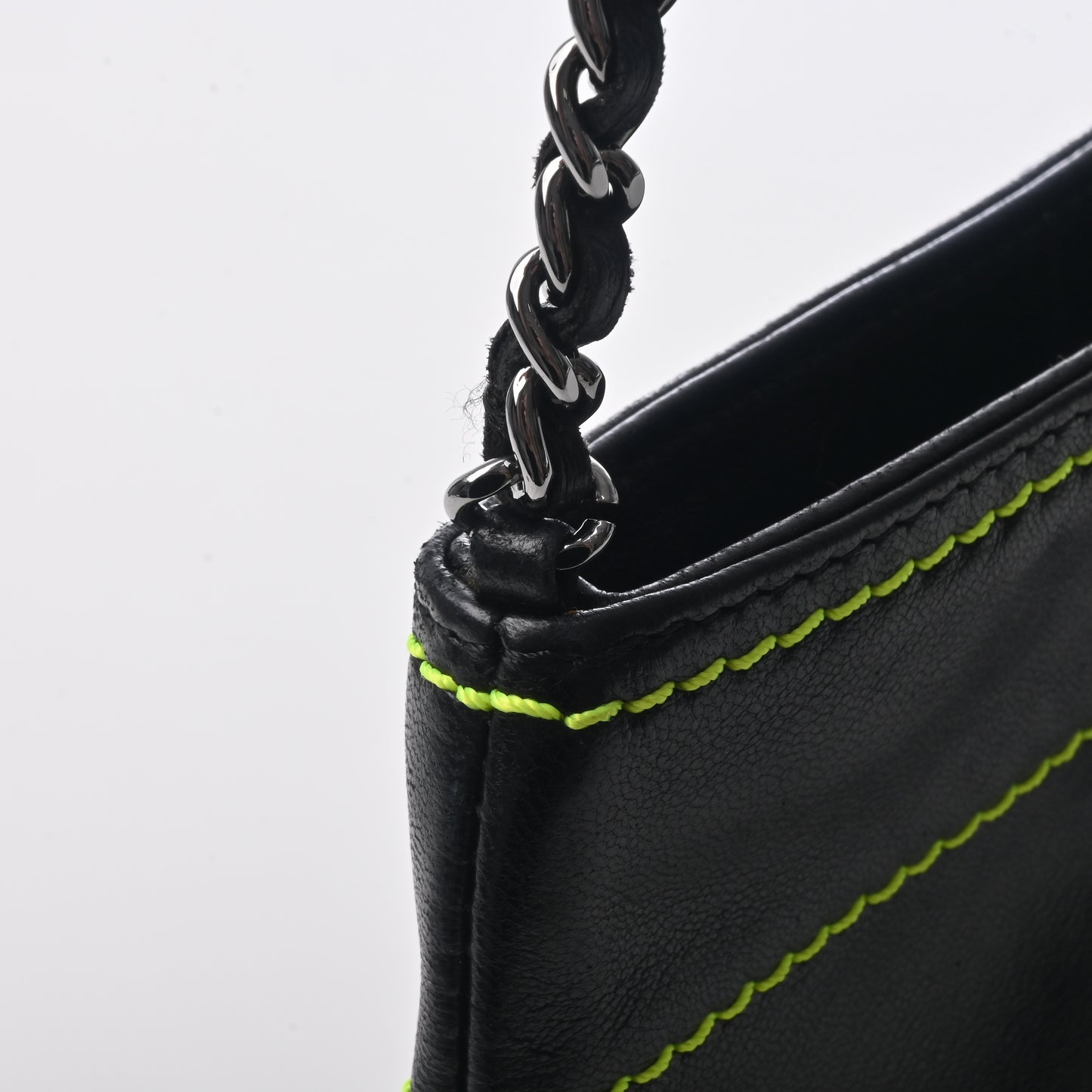 Lambskin Chain Accessory Pouch Black SV Metal Fittings 9th Series