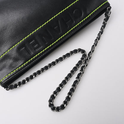 Lambskin Chain Accessory Pouch Black SV Metal Fittings 9th Series