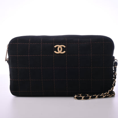 Chocolate bar suede chain shoulder bag black G metal fittings Series 7