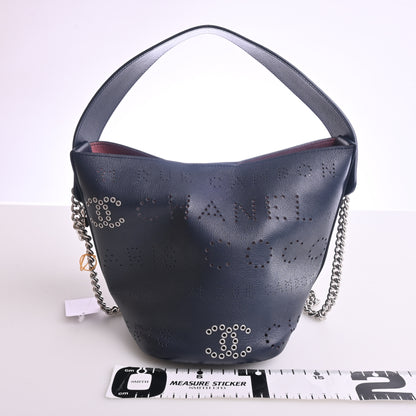 Punched leather Coco mark chain shoulder navy silver hardware 27 series