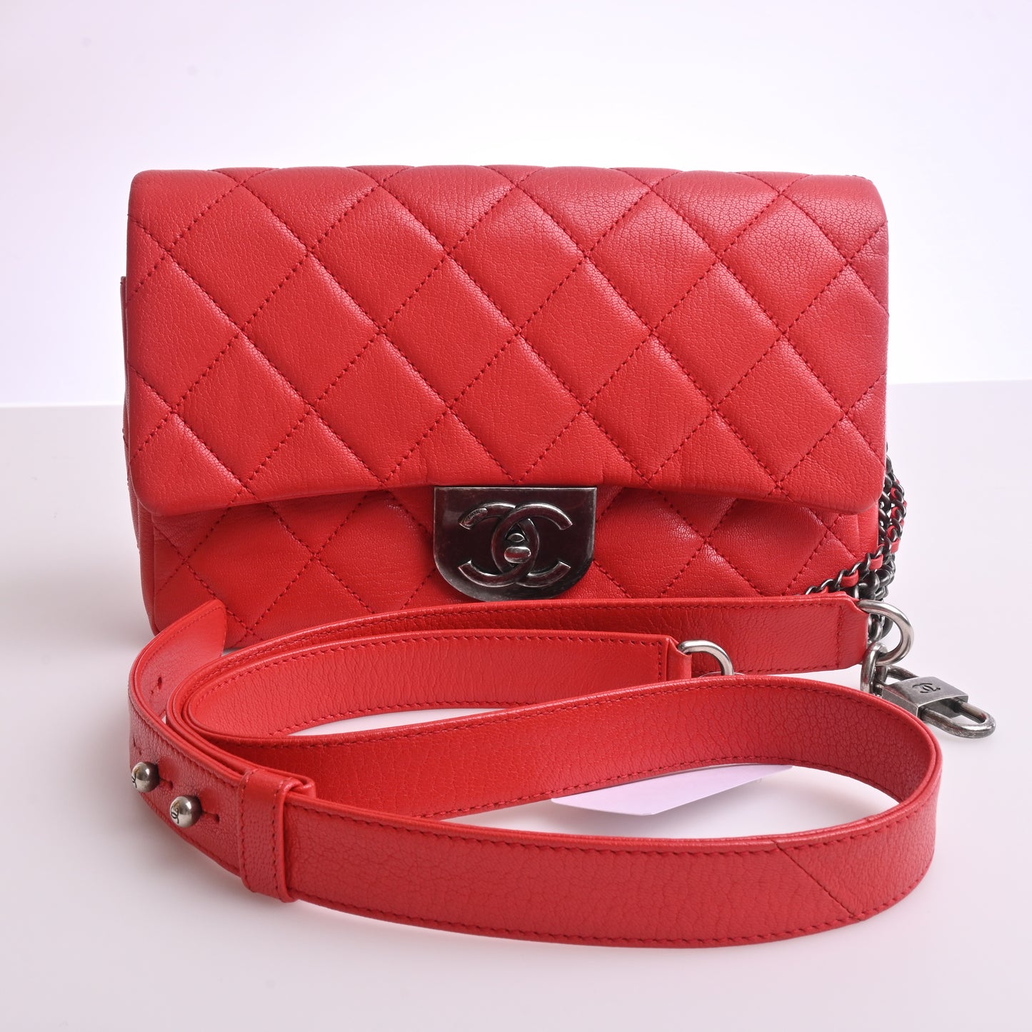 Leather Matelasse Coco Mark 2WAY Chain Shoulder Bag Red SV Metal Fittings 22 Series