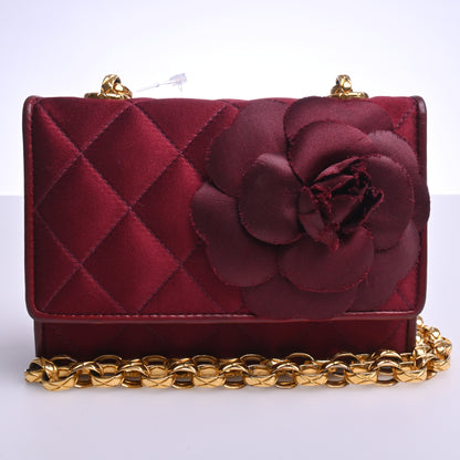 Satin Chain Shoulder Bag, Bordeaux, G Hardware, Series 2