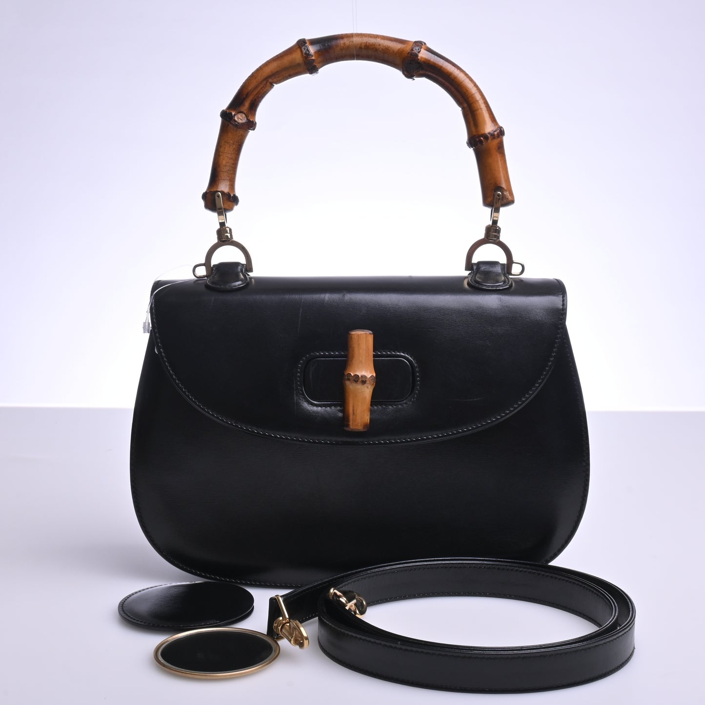 Bamboo Leather Top Handle 2WAY Black