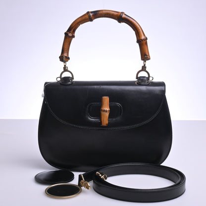 Bamboo Leather Top Handle 2WAY Black