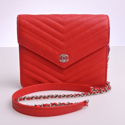 Caviar Chain Wallet Red Silver Metal Fittings 24th Series