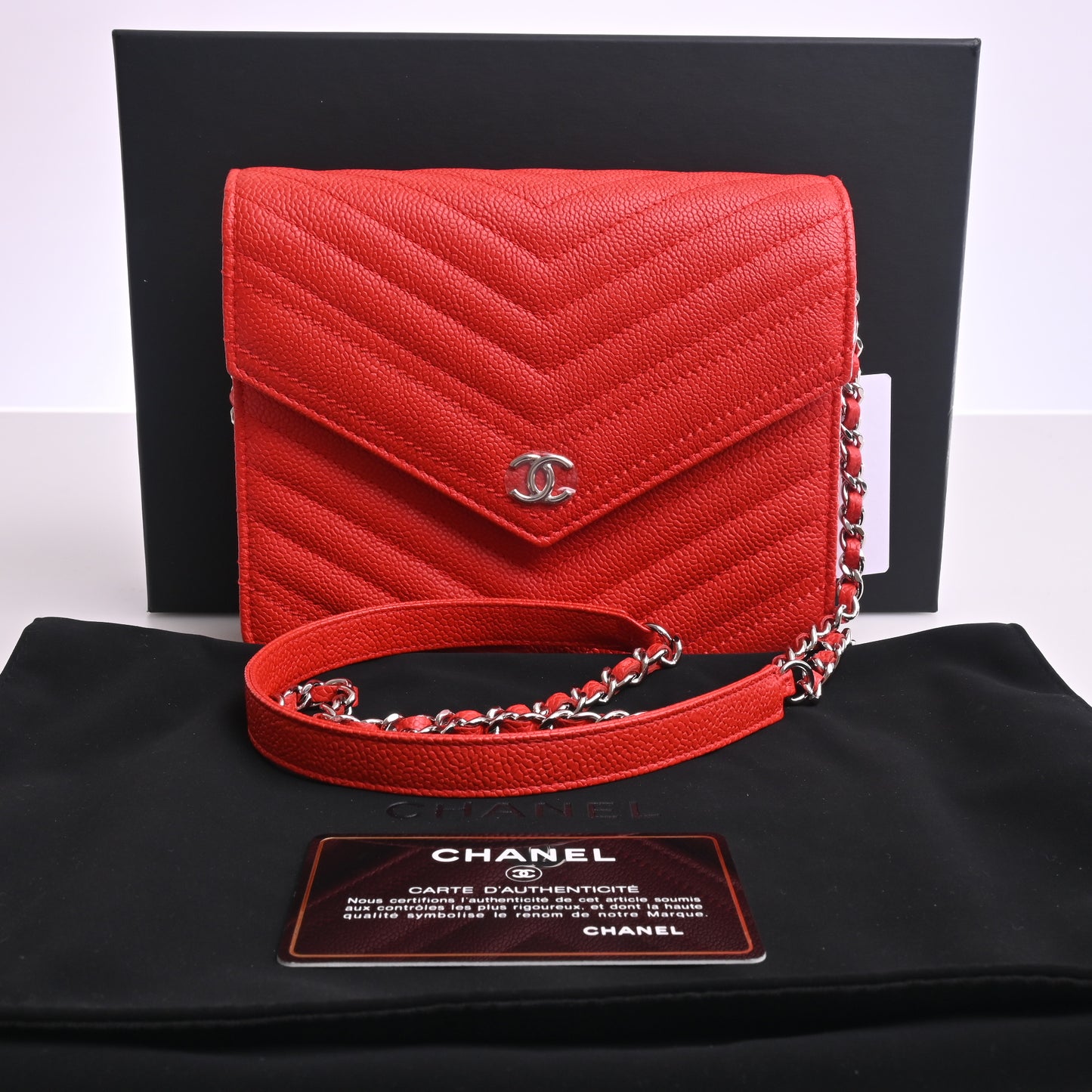 Caviar Chain Wallet Red Silver Metal Fittings 24th Series