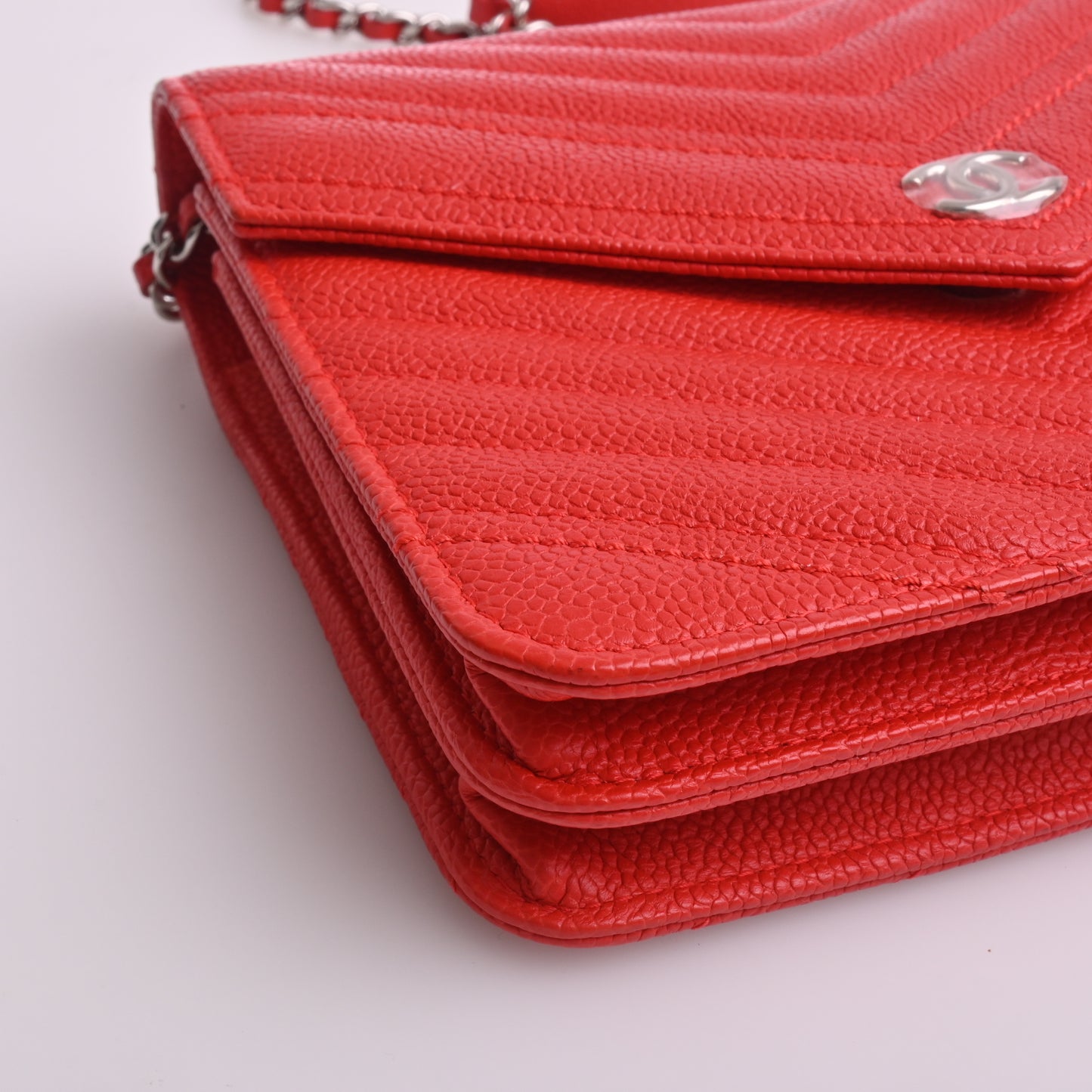 Caviar Chain Wallet Red Silver Metal Fittings 24th Series