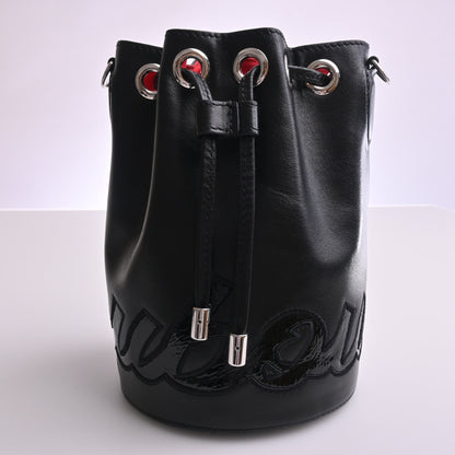 Leather Drawstring Shoulder Bag Black