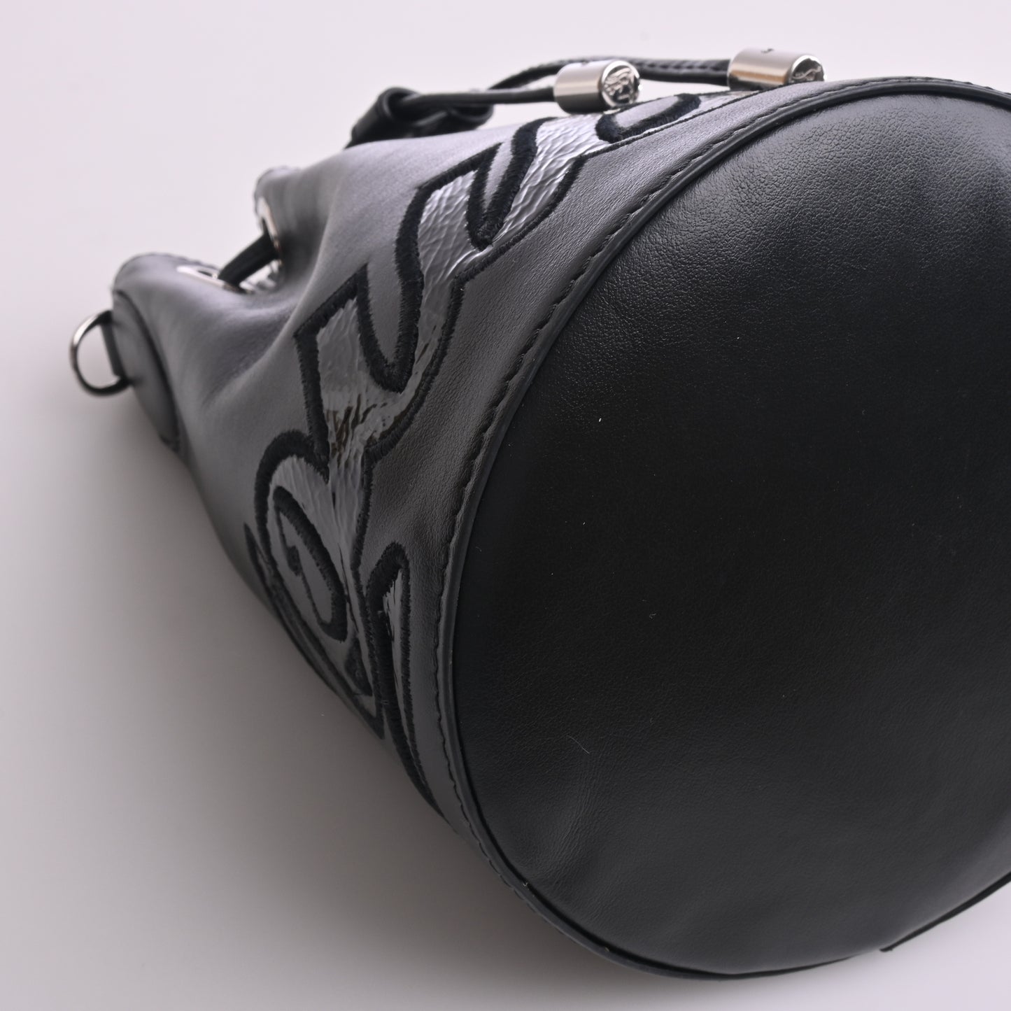 Leather Drawstring Shoulder Bag Black