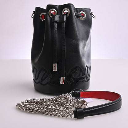 Leather Drawstring Shoulder Bag Black