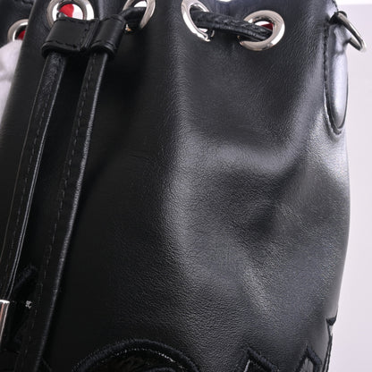 Leather Drawstring Shoulder Bag Black