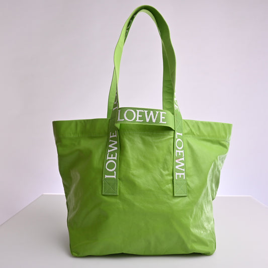 Paper calfskin foldover shopper tote bag