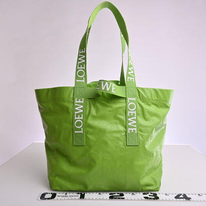 Paper calfskin foldover shopper tote bag