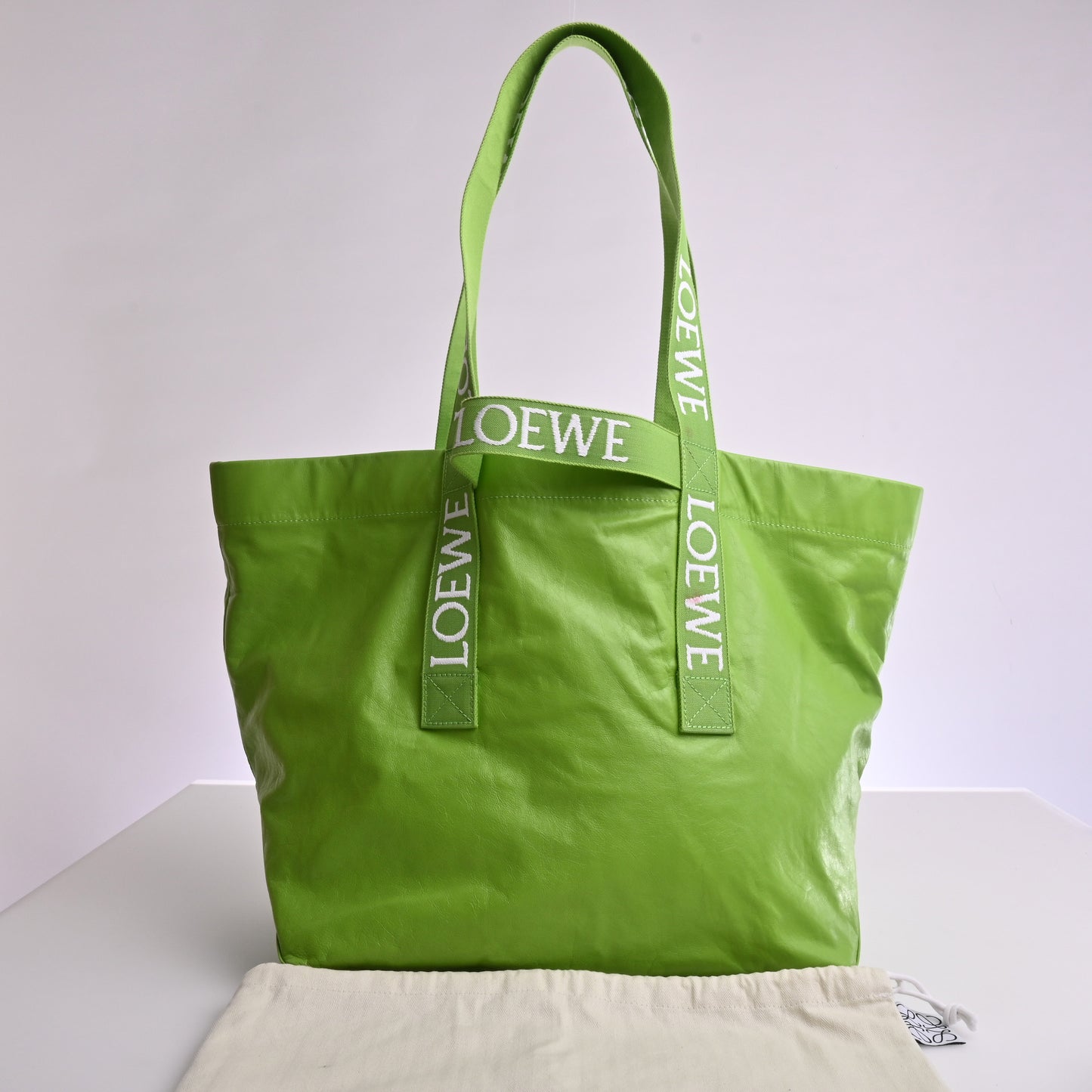 Paper calfskin foldover shopper tote bag