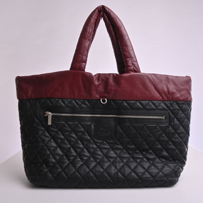 Cococoon Leather Reversible Tote Bordeaux/Black Silver Hardware 12 Series