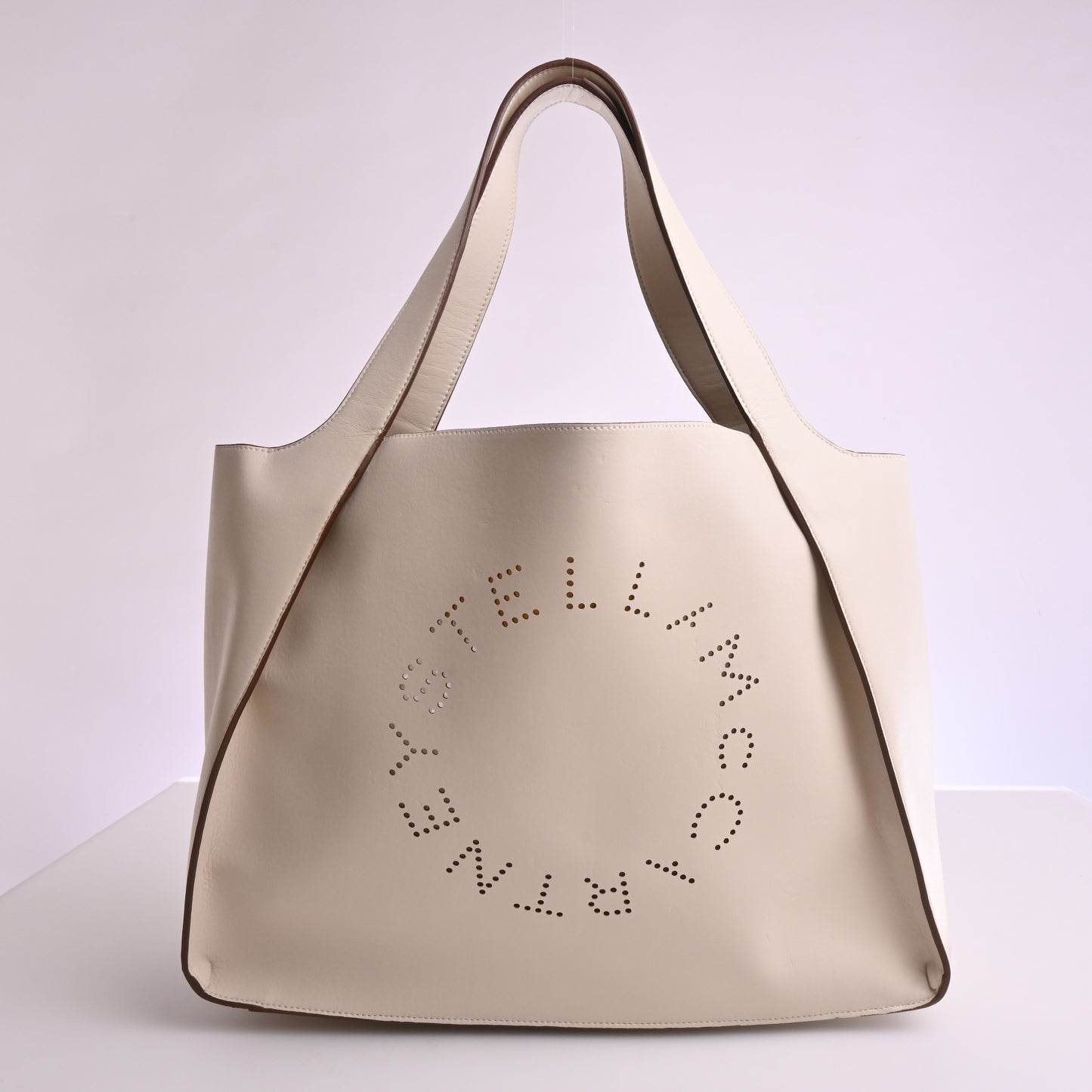 White faux leather logo tote