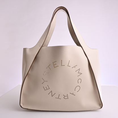 White faux leather logo tote