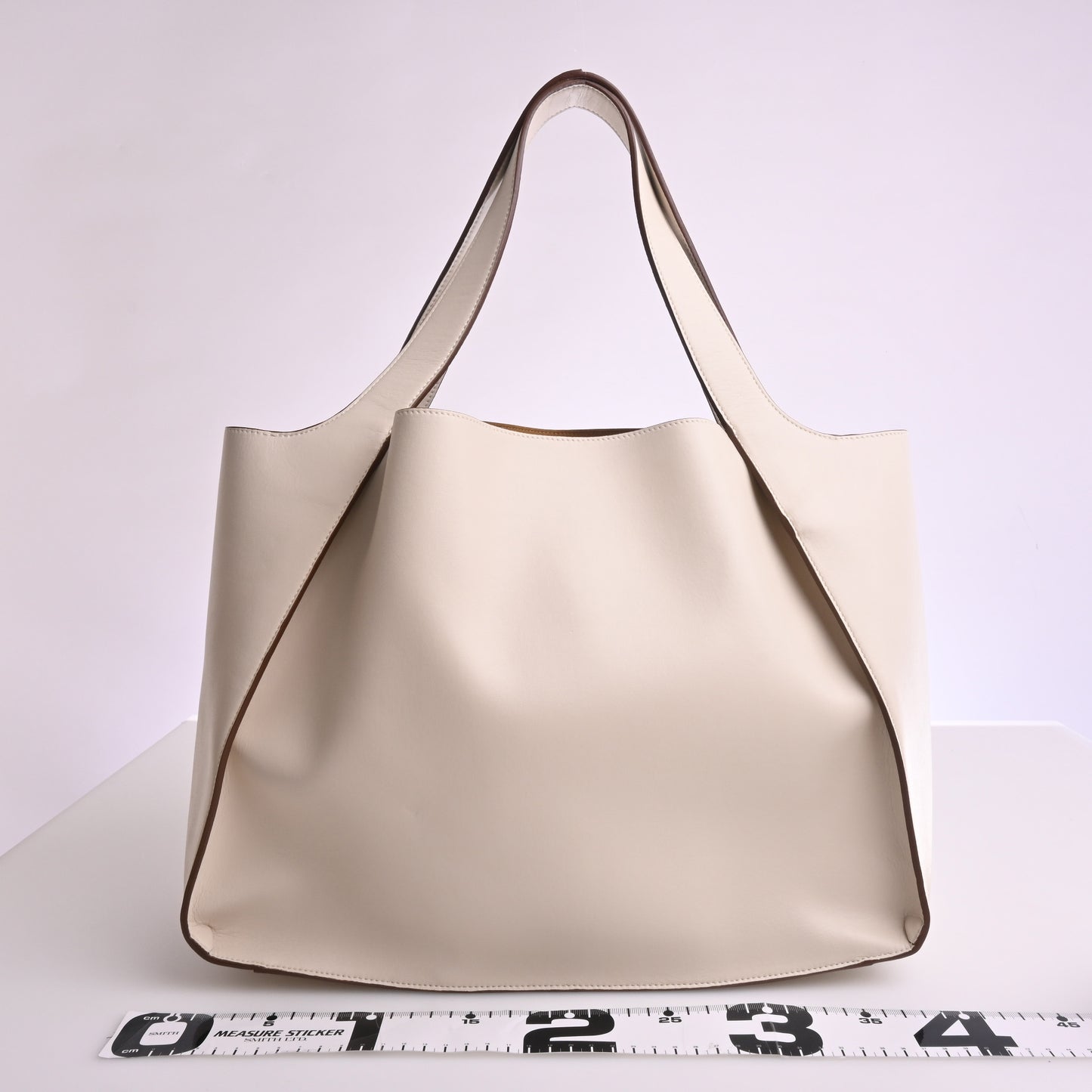 White faux leather logo tote