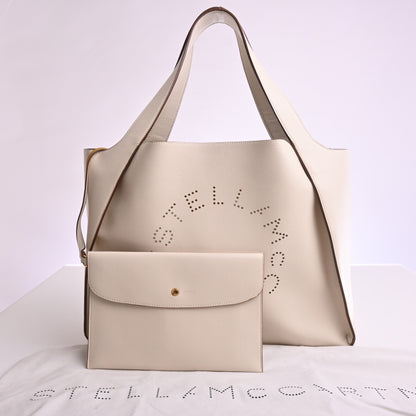 White faux leather logo tote