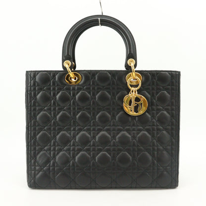 Lady Dior Cannage 2-Way Hand Black Lambskin G Hardware