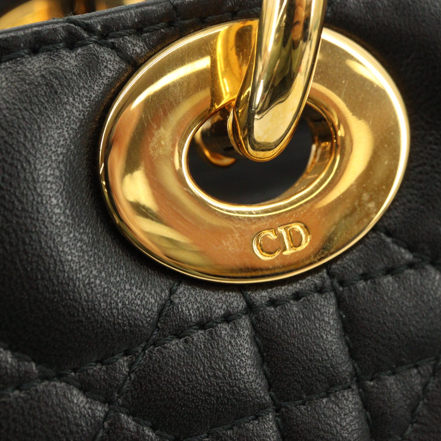 Lady Dior Cannage 2-Way Hand Black Lambskin G Hardware