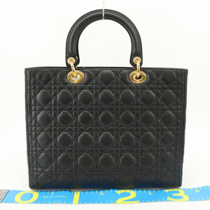 Lady Dior Cannage 2-Way Hand Black Lambskin G Hardware