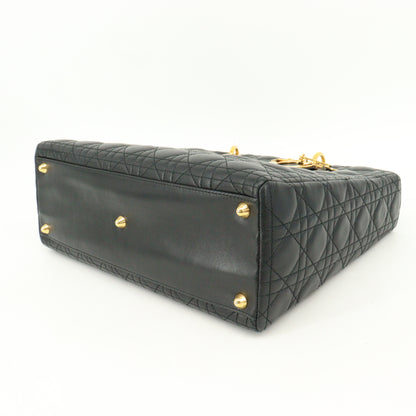 Lady Dior Cannage 2-Way Hand Black Lambskin G Hardware