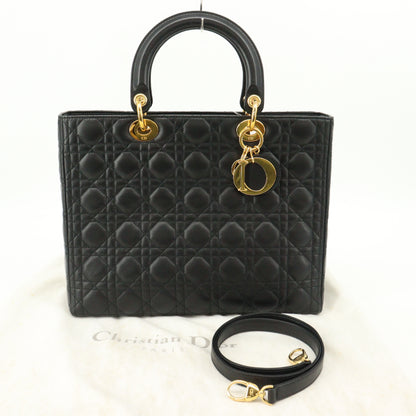 Lady Dior Cannage 2-Way Hand Black Lambskin G Hardware