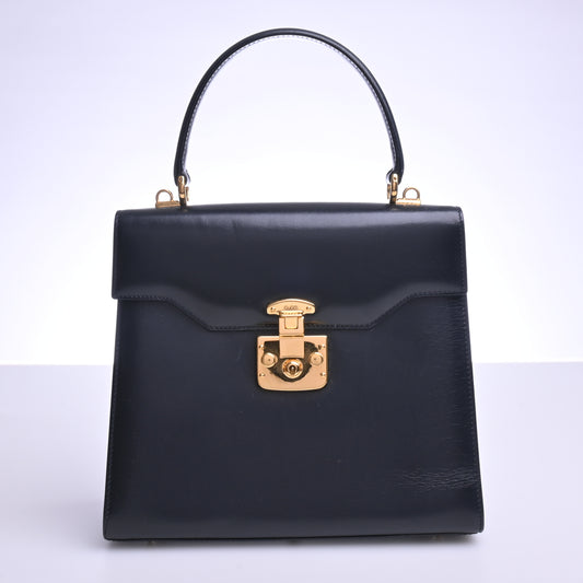 Ladylock Calf 2WAY Handbag Black