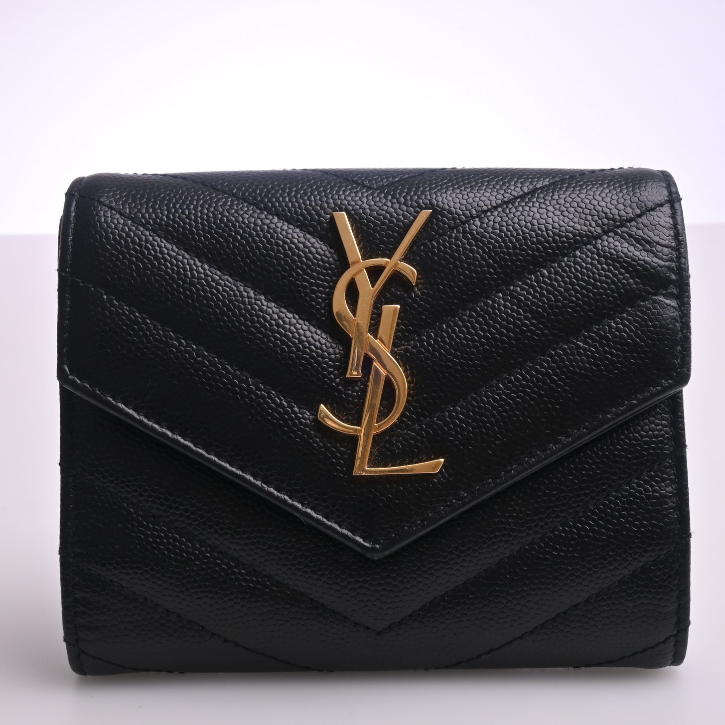 Leather compact wallet black