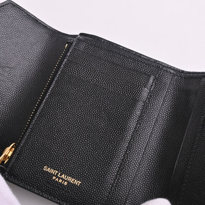 Leather compact wallet black