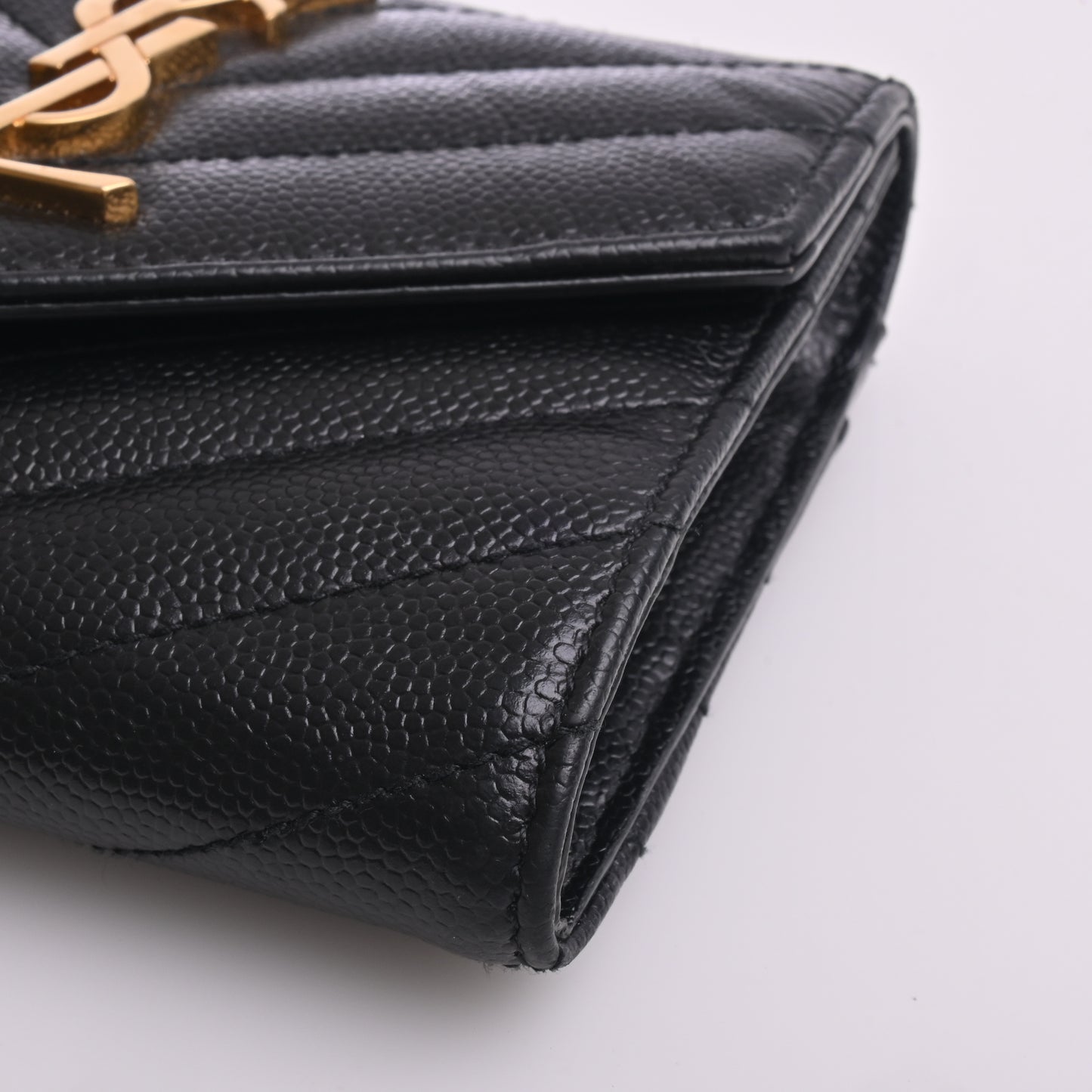 Leather compact wallet black