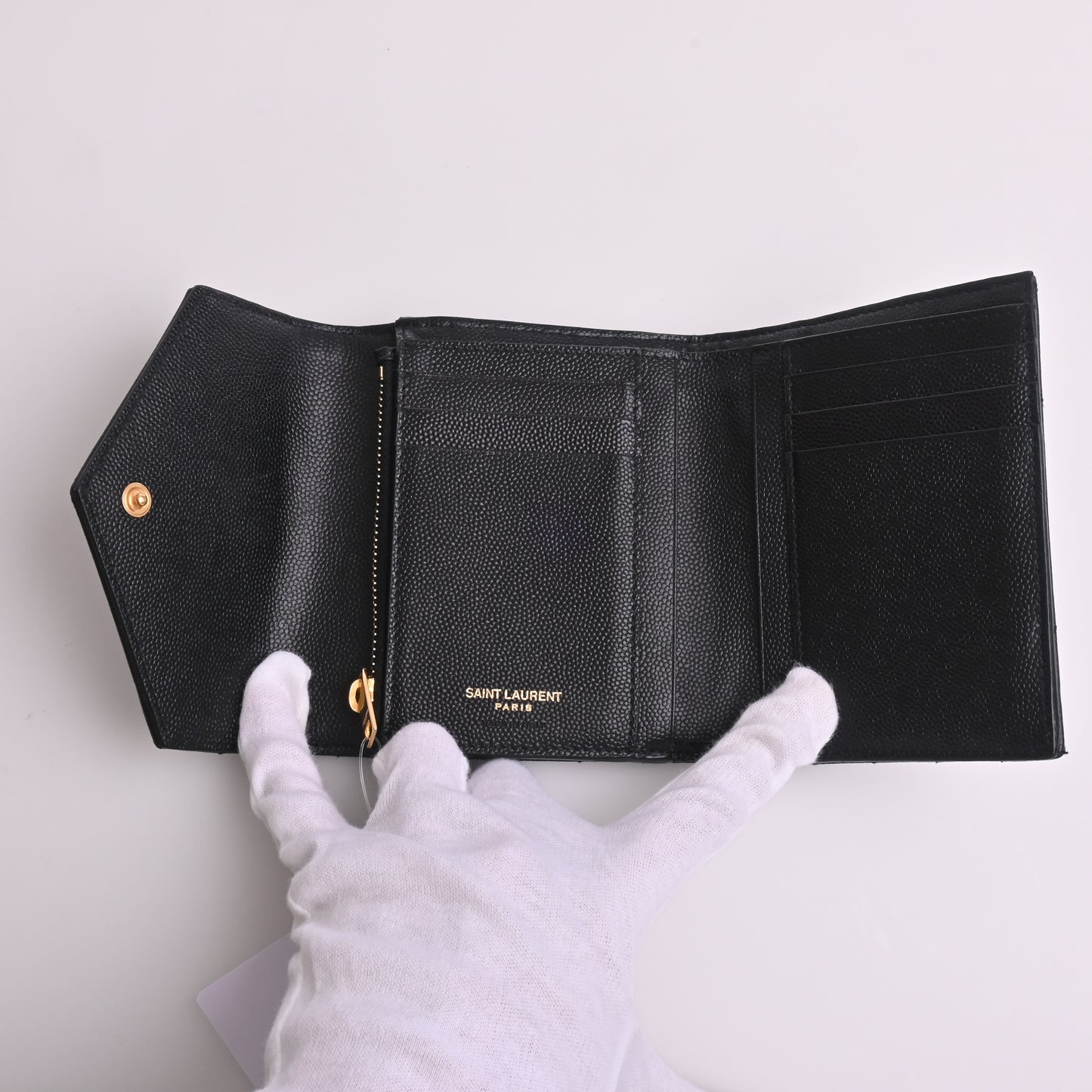 Leather compact wallet black