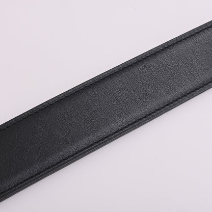 Leather H-belt, black, silver hardware, X engraving