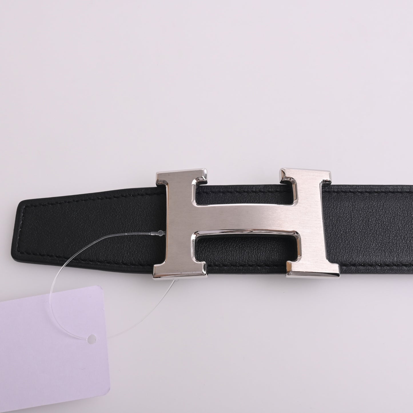 Leather H-belt, black, silver hardware, X engraving