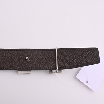 Leather H-belt, black, silver hardware, X engraving