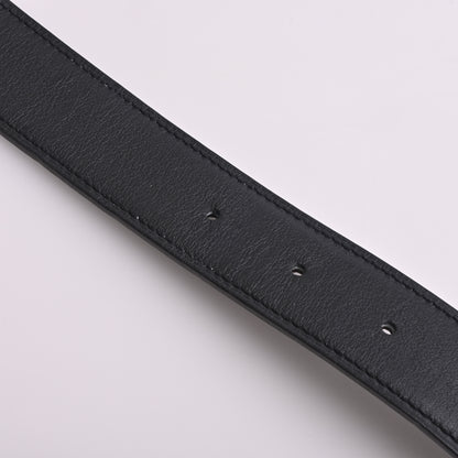 Leather H-belt, black, silver hardware, X engraving