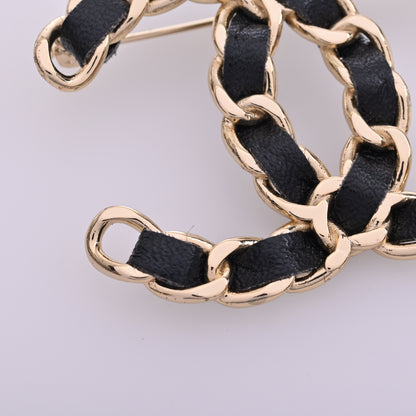 Coco Mark Chain Brooch Black Gold