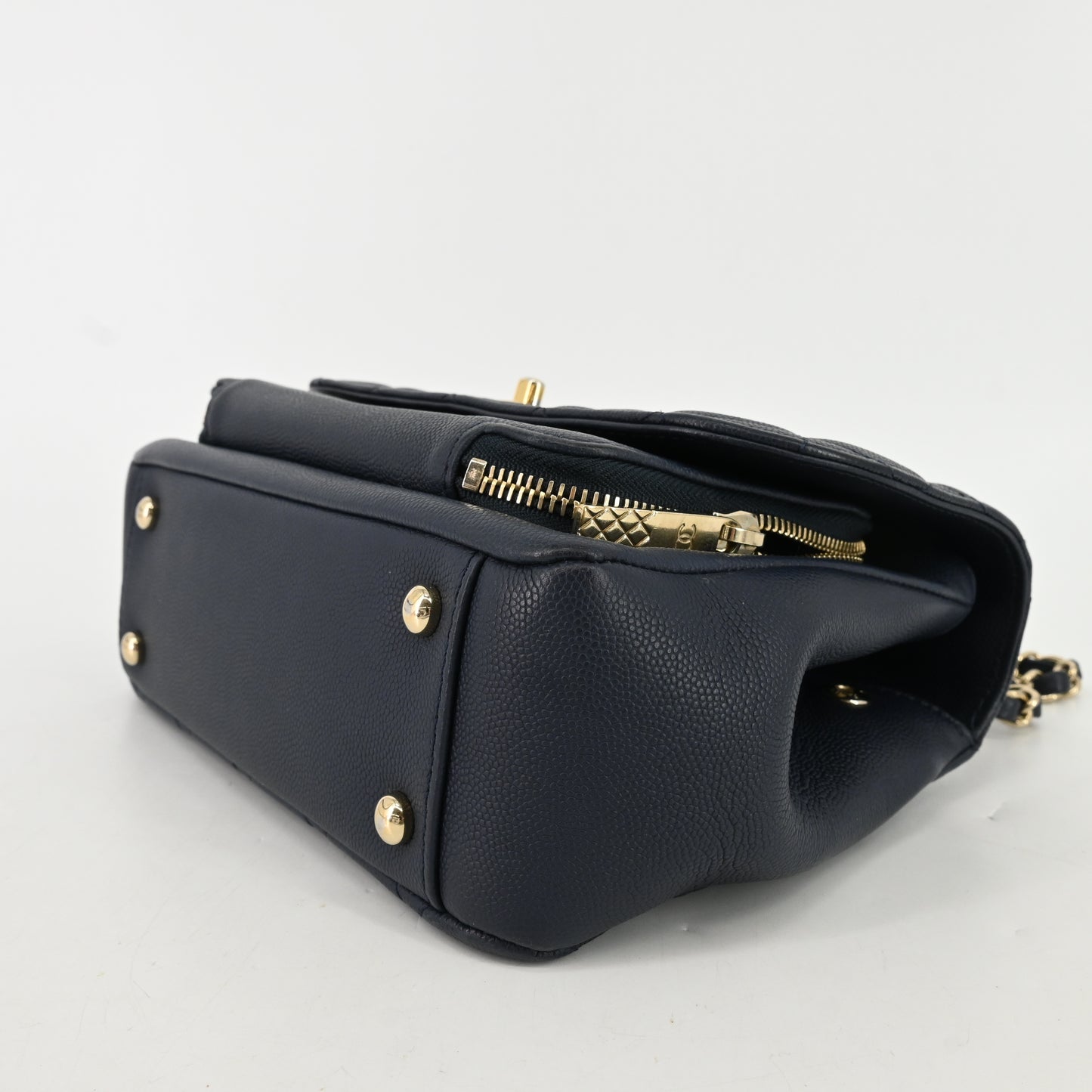 Caviar Skin Matelasse 2WAY Shoulder Bag Navy G Metal Fittings 27 Series