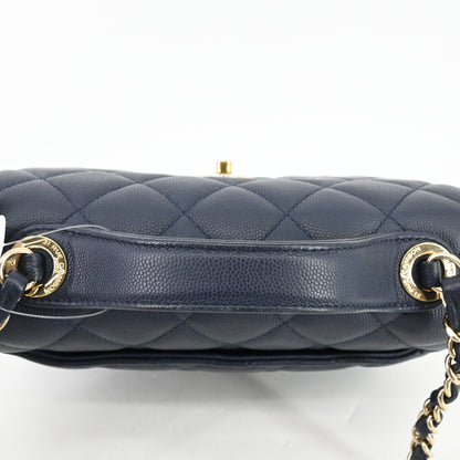 Caviar Skin Matelasse 2WAY Shoulder Bag Navy G Metal Fittings 27 Series