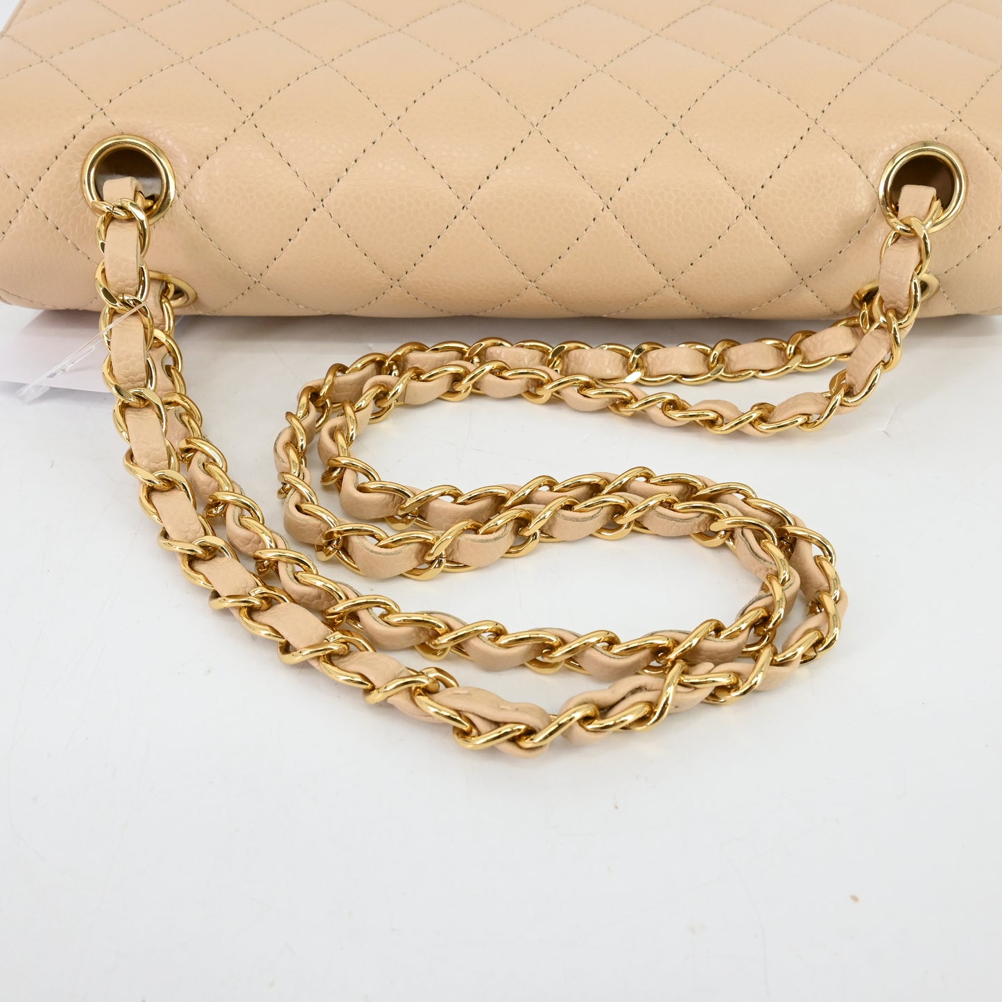 Caviar skin matelassé chain shoulder bag beige G metal fittings 15 series