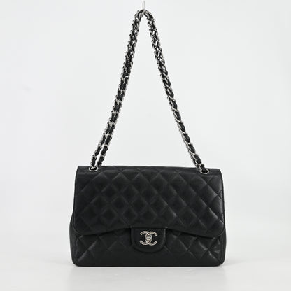 Caviar Skin Matelasse W Flap W Chain Shoulder Bag Black Silver Metal Fittings 15 Series