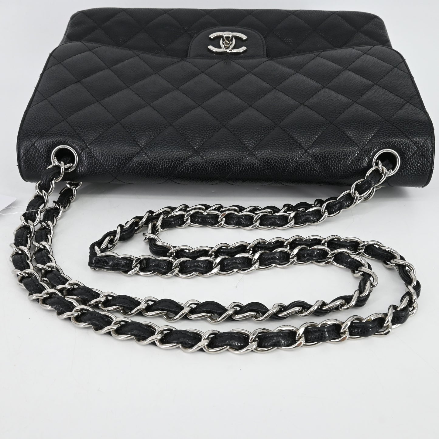 Caviar Skin Matelasse W Flap W Chain Shoulder Bag Black Silver Metal Fittings 15 Series