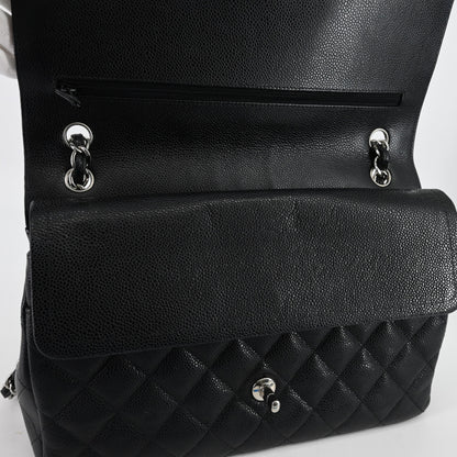 Caviar Skin Matelasse W Flap W Chain Shoulder Bag Black Silver Metal Fittings 15 Series