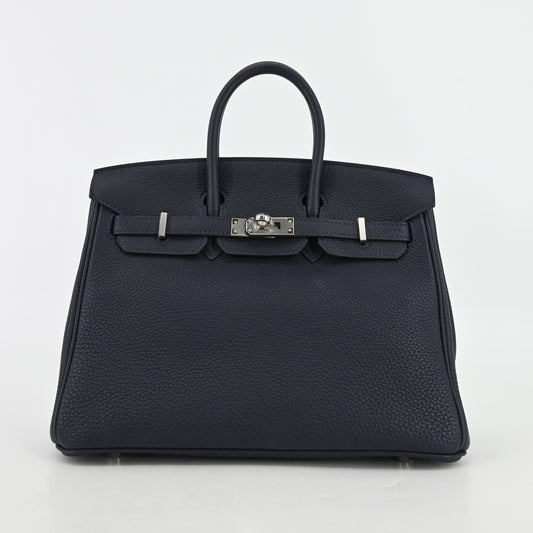 Togo Birkin 25 Blue Nuit, Silver hardware, D stamp