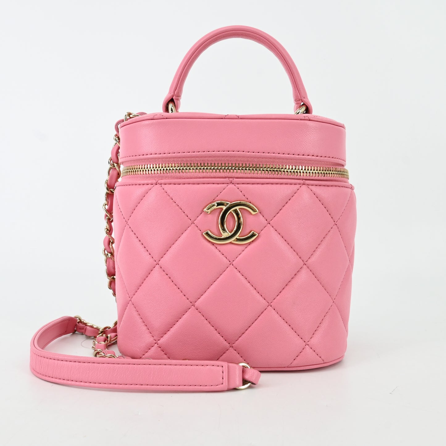 Leather Matelasse Vanity Chain Shoulder Bag Pink G Metal Fittings 30 Series