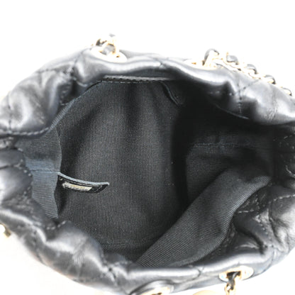 Lambskin Matelasse Drawstring Mini Chain Shoulder Bag Black x Pearl G Metal Fittings 31 Series