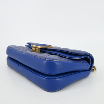 Leather Matelasse W flap W chain shoulder bag Blue metallic G metal fittings 28 series