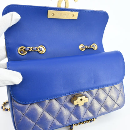 Leather Matelasse W flap W chain shoulder bag Blue metallic G metal fittings 28 series