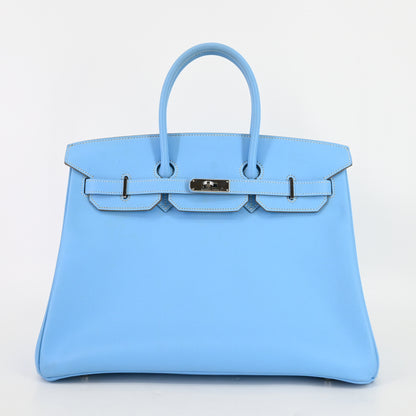 Veau Epsom Birkin 35 Candy Celeste x Mykonos Palladium hardware O stamp